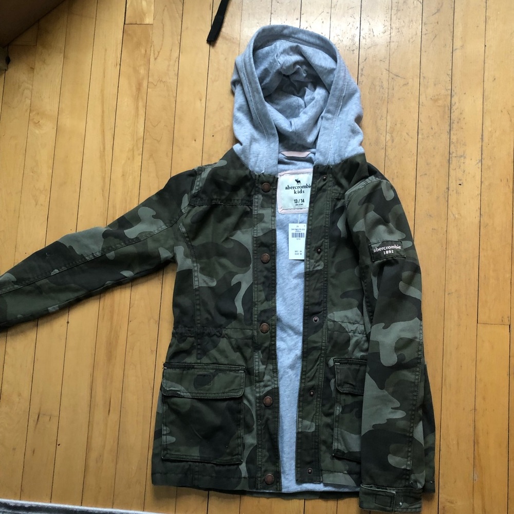 Abercrombie kids army jacket with grey hoodie